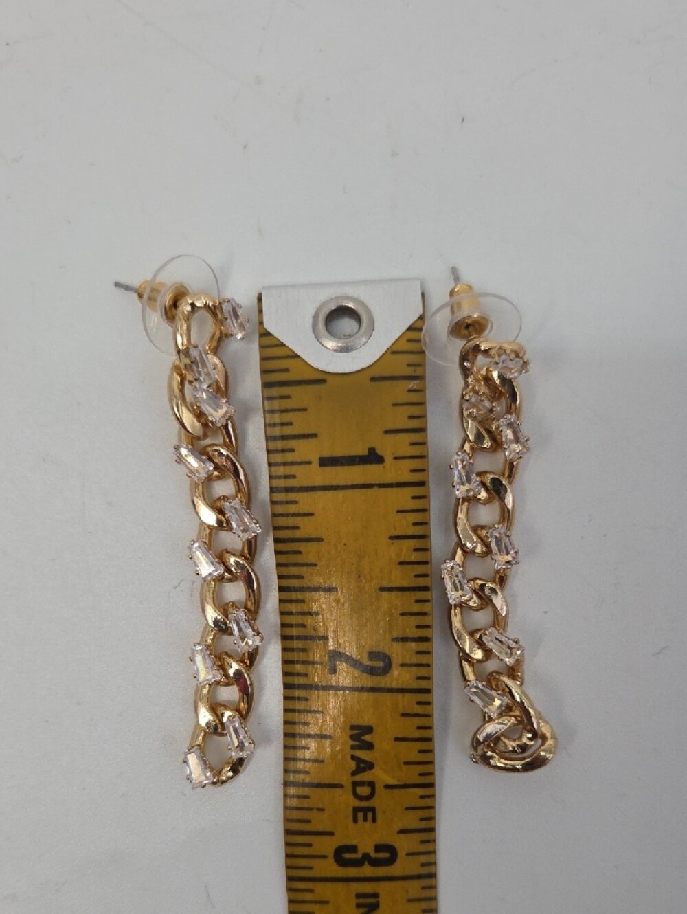 Express Gold Link Drop Earrings with Cubic Zirconia Stones Glam Feminine - Picture 3 of 4